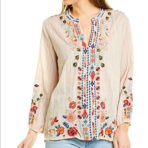 Johnny Was Cotton Eilona Embroidered Blouse